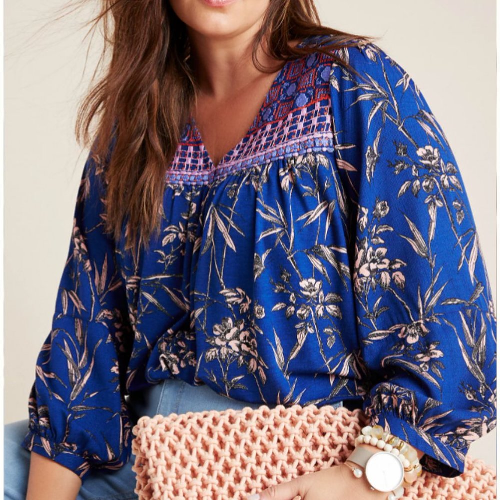 Anthropologie A+ Blue Floral Blouse